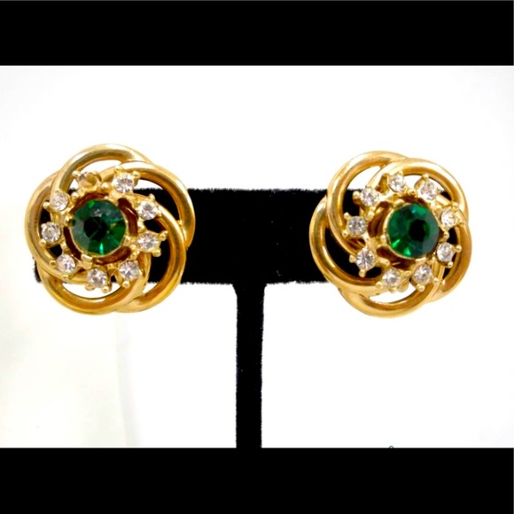 Vintage Van Dell 1/20 12K GF Necklace-Brooch & Earrings Green Rhinestones - Picture 3 of 11